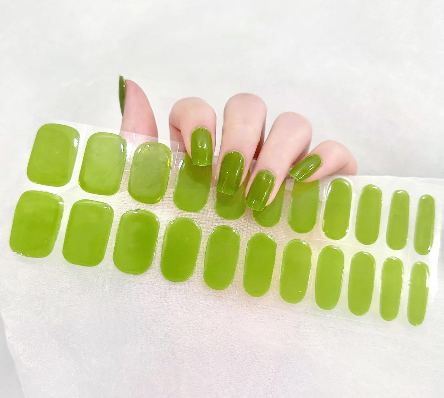 Generic Semi-Cured Gel Nail Strips (Key Lime Green) - Ultra Glossy, No UV Needed, Salon-Quality, Long Lasting, Easy to Apply- Set of 24