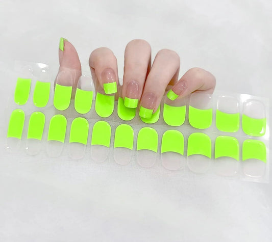 Generic Semi-Cured Gel Nail Strips (Neon Green French Tip) - Ultra Glossy, No UV Needed, Salon-Quality, Long Lasting, Easy to Apply- Set of 24