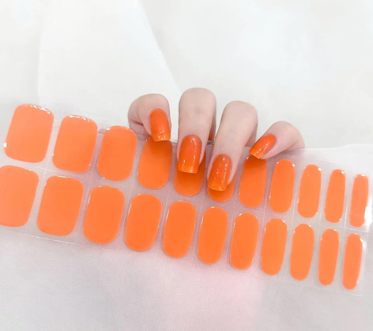 Generic Semi-Cured Gel Nail Strips (Orange Zest) - Ultra Glossy, No UV Needed, Salon-Quality, Long Lasting, Easy to Apply- Set of 24