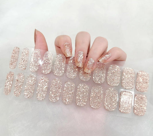 Generic Semi-Cured Gel Nail Strips (Champagne Sparkles) - Ultra Glossy, No UV Needed, Salon-Quality, Long Lasting, Easy to Apply- Set of 24