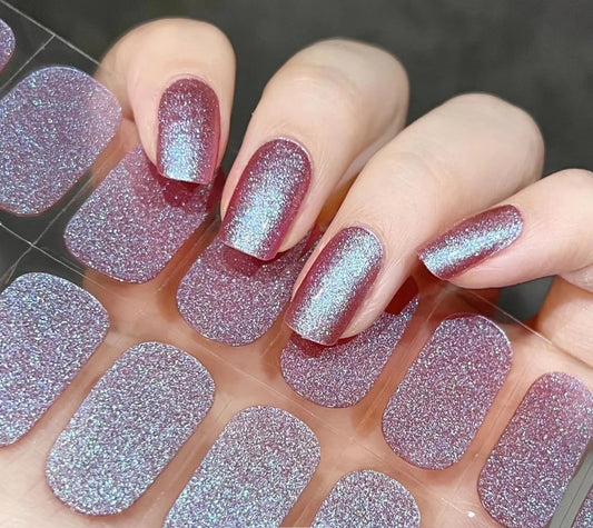 Generic Semi-Cured Gel Nail Strips (Shimmering Plum) - Ultra Glossy, No UV Needed, Salon-Quality, Long Lasting, Easy to Apply- Set of 24