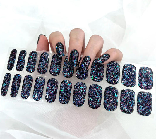 Generic Semi-Cured Gel Nail Strips (Cosmic Black) - Ultra Glossy, No UV Needed, Salon-Quality, Long Lasting, Easy to Apply- Set of 24